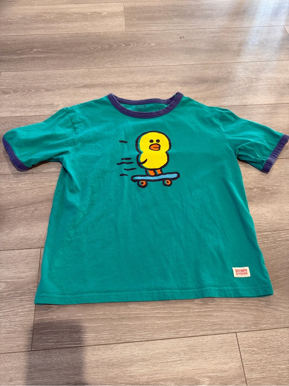 FRIENDS Teal Short-Sleeve Tee with Skate Duck Graphic and Purple Trim